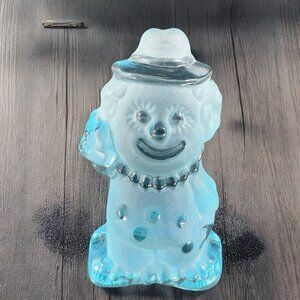 Vintage Viking Frosted Glass Clown Blue‎ Heavy Glass Paperweight Bookend Decor